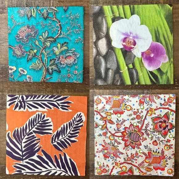 Orchid and Bamboo, Feather and Flower Print Paper Napkins - Picture 1 of 5